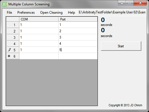 Screening run setup