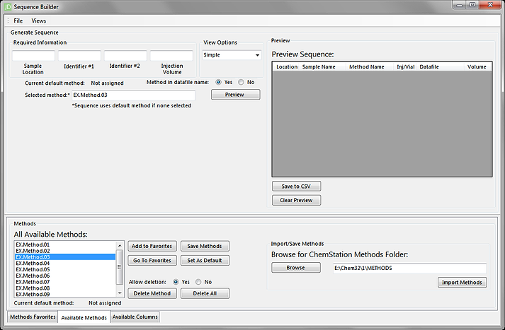Methods imported and one selected for the sequence