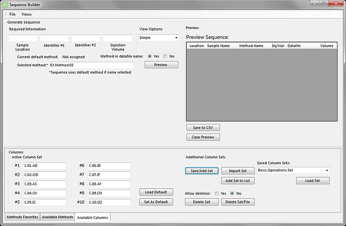 Entering ten columns in the Active Column Set