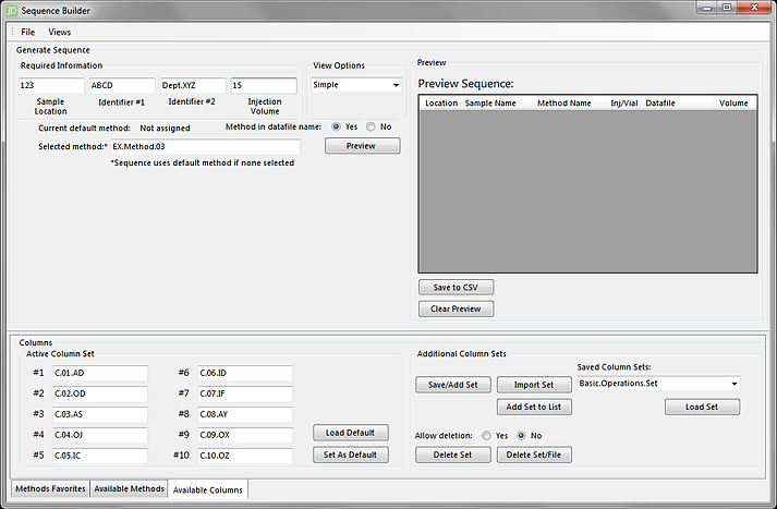 Entering sample location, injection volume and identifiers